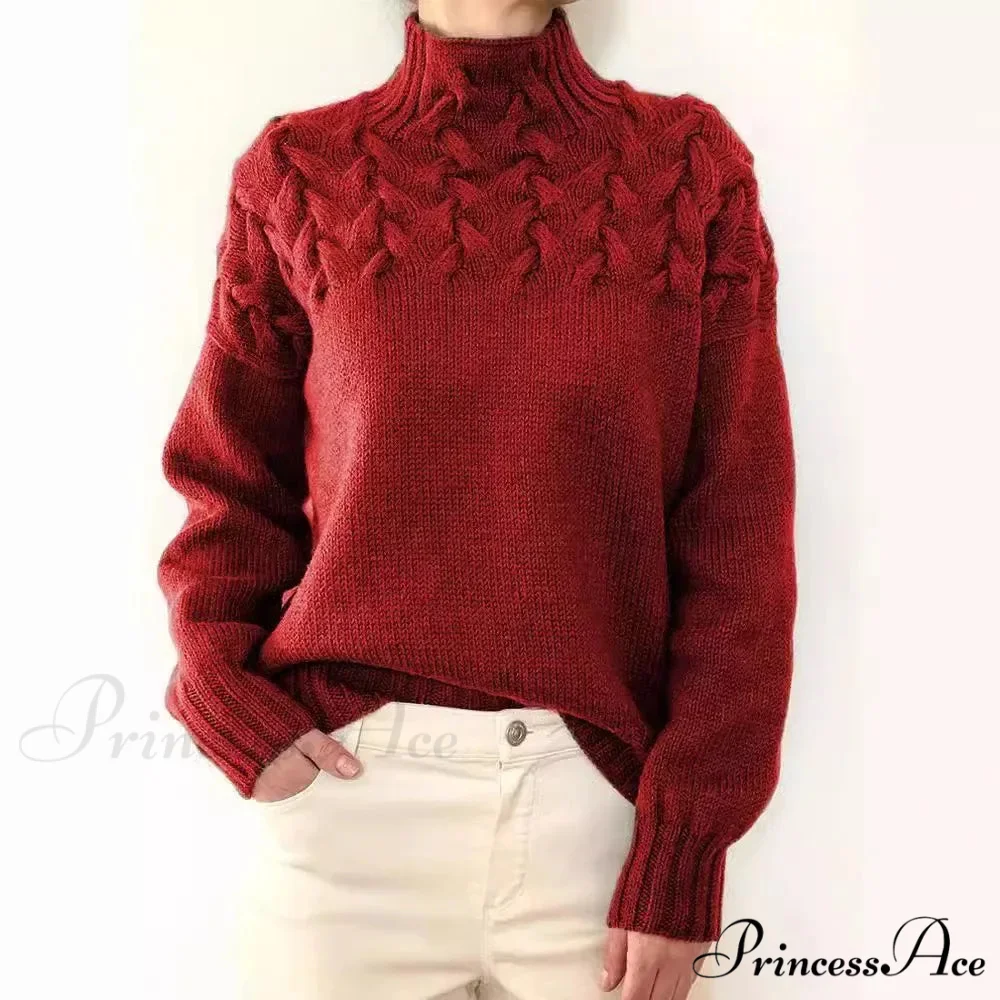 Wired Cable Knit High Neck Monochrome Jumper - Image 2