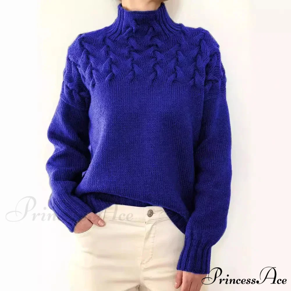 Wired Cable Knit High Neck Monochrome Jumper - Image 3