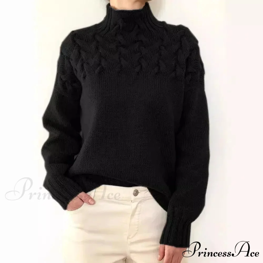 Wired Cable Knit High Neck Monochrome Jumper - Image 4