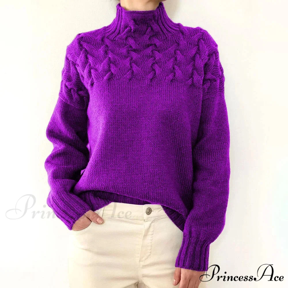 Wired Cable Knit High Neck Monochrome Jumper - Image 9