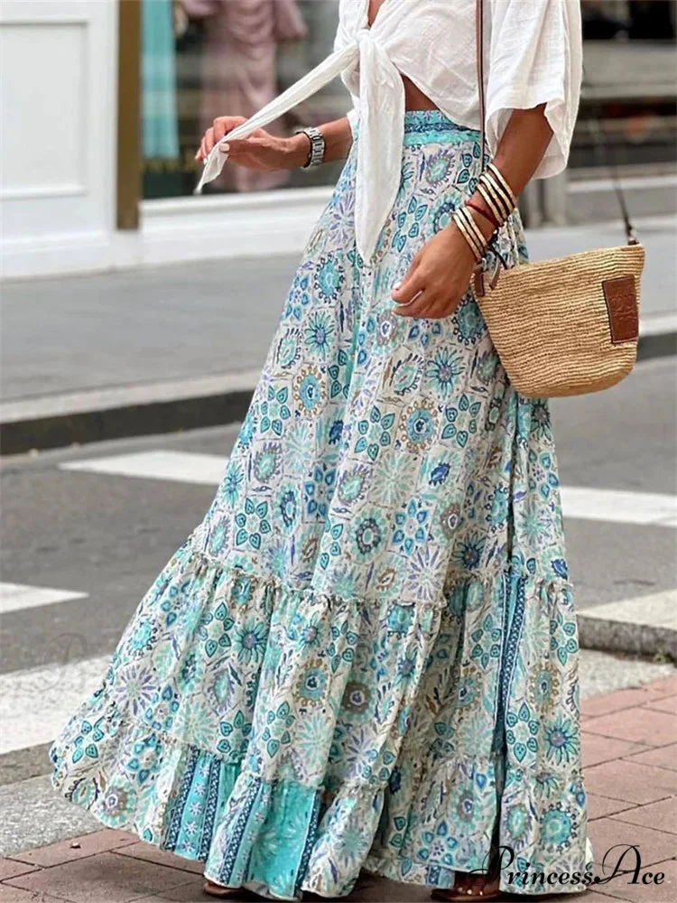 Women Flowy Boho Skirt Printed Ruffled Hem Summer Vacation Club Skirt
Flowy Boho Skirt Printed Ruffled Hem Vacation Club Skirt - Image 2