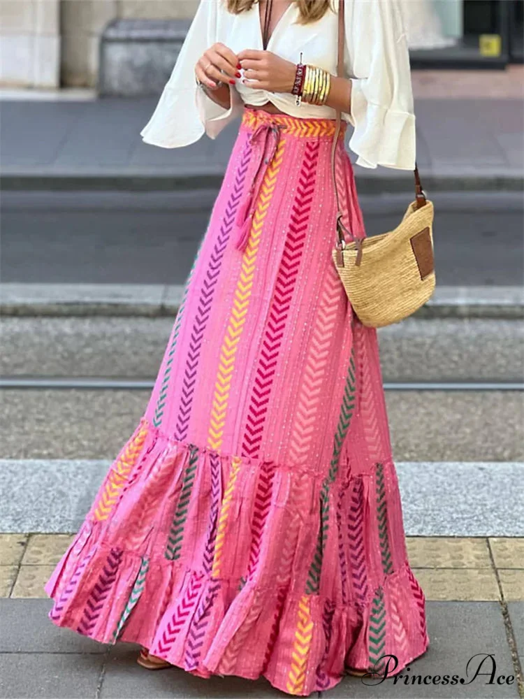 Women Flowy Boho Skirt Printed Ruffled Hem Summer Vacation Club Skirt
Flowy Boho Skirt Printed Ruffled Hem Vacation Club Skirt - Image 6