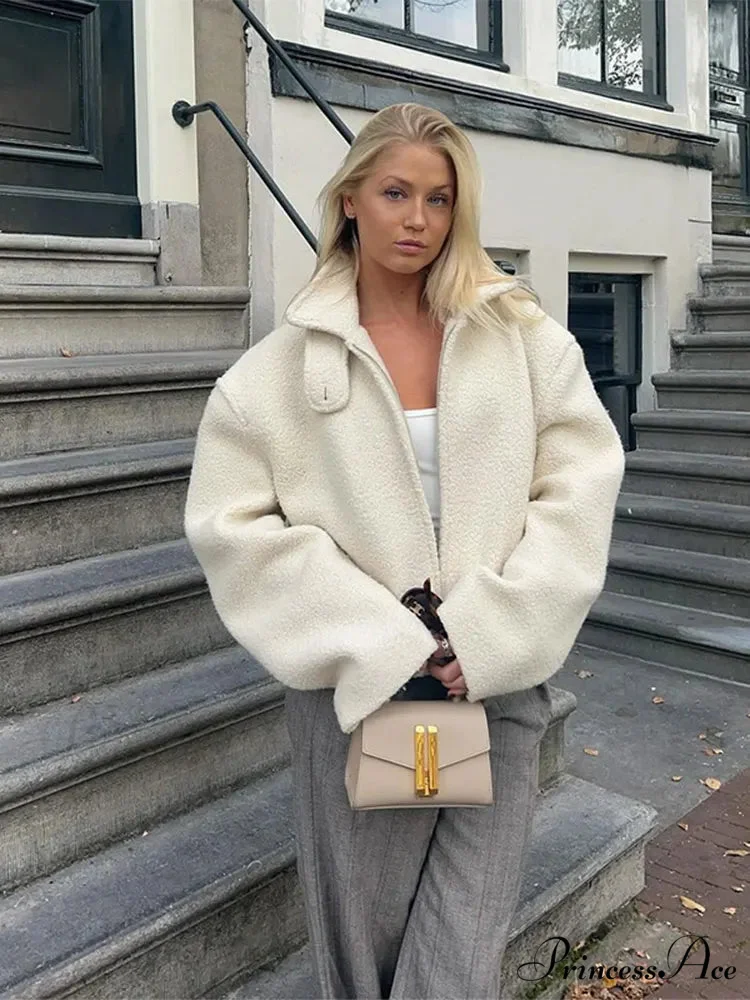Women's Ivory Lamb Wool Zipper Jacket - Image 7