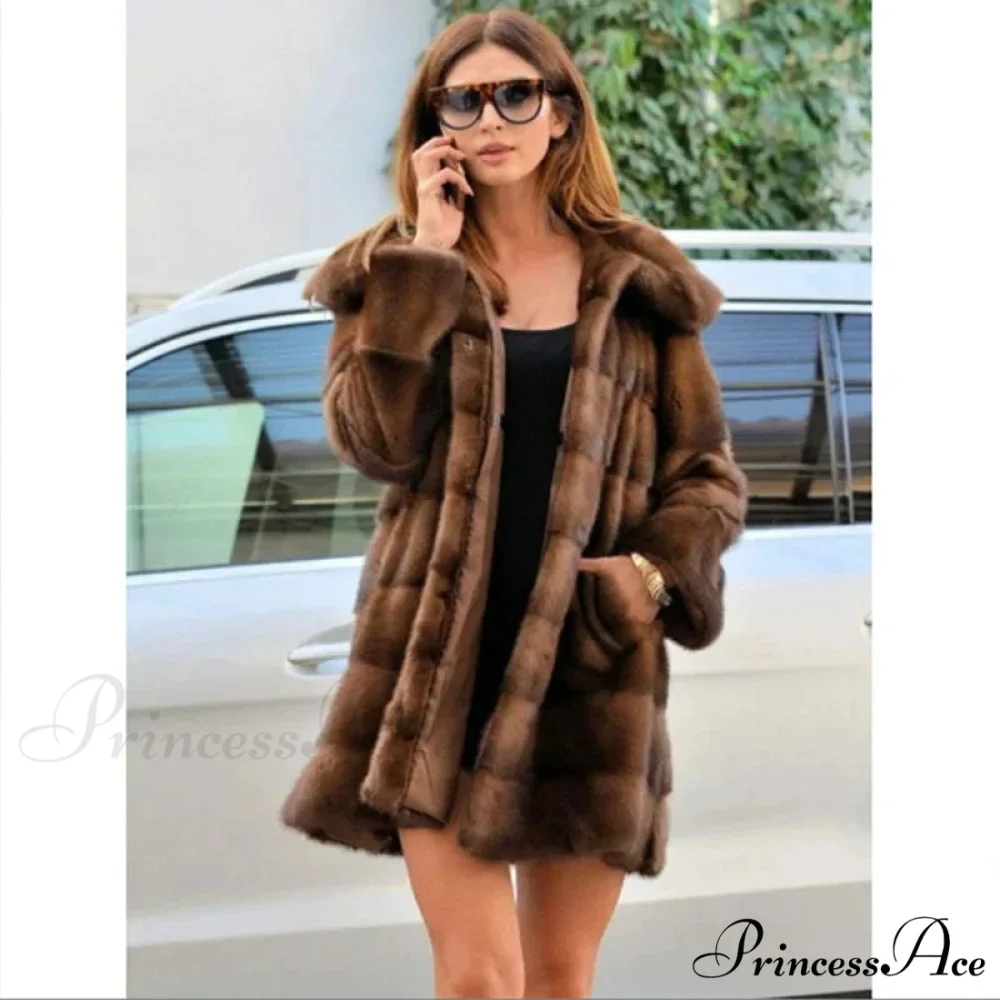 Women's Mink Hooded Lengthy Coat - Image 2