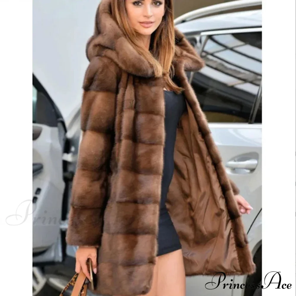 Women's Mink Hooded Lengthy Coat - Image 4