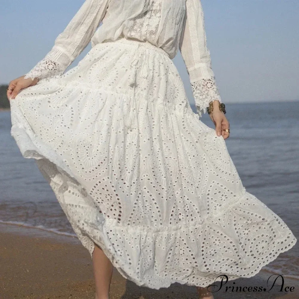 Women's Warm Weather Cotton Complete Lace Midi Skirt A-line Boho Getaway - Image 2