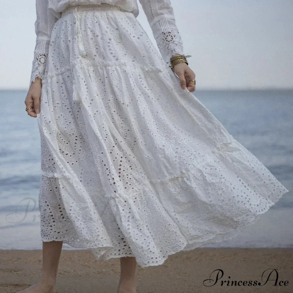 Women's Warm Weather Cotton Complete Lace Midi Skirt A-line Boho Getaway - Image 3