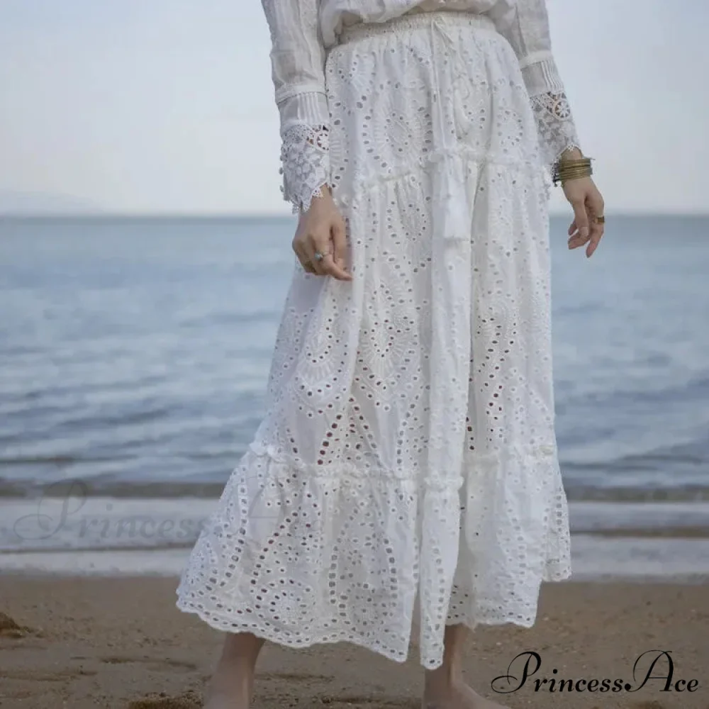 Women's Warm Weather Cotton Complete Lace Midi Skirt A-line Boho Getaway - Image 4