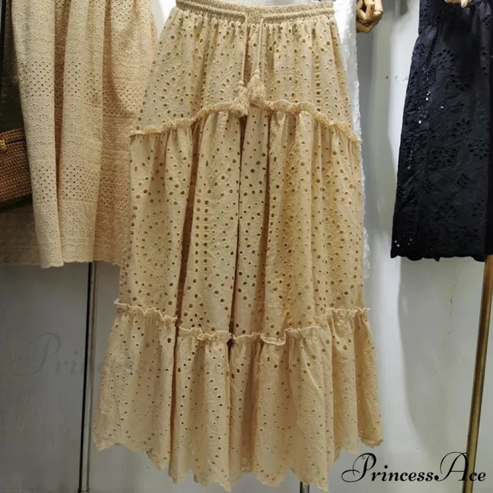 Women's Warm Weather Cotton Complete Lace Midi Skirt A-line Boho Getaway - Image 5