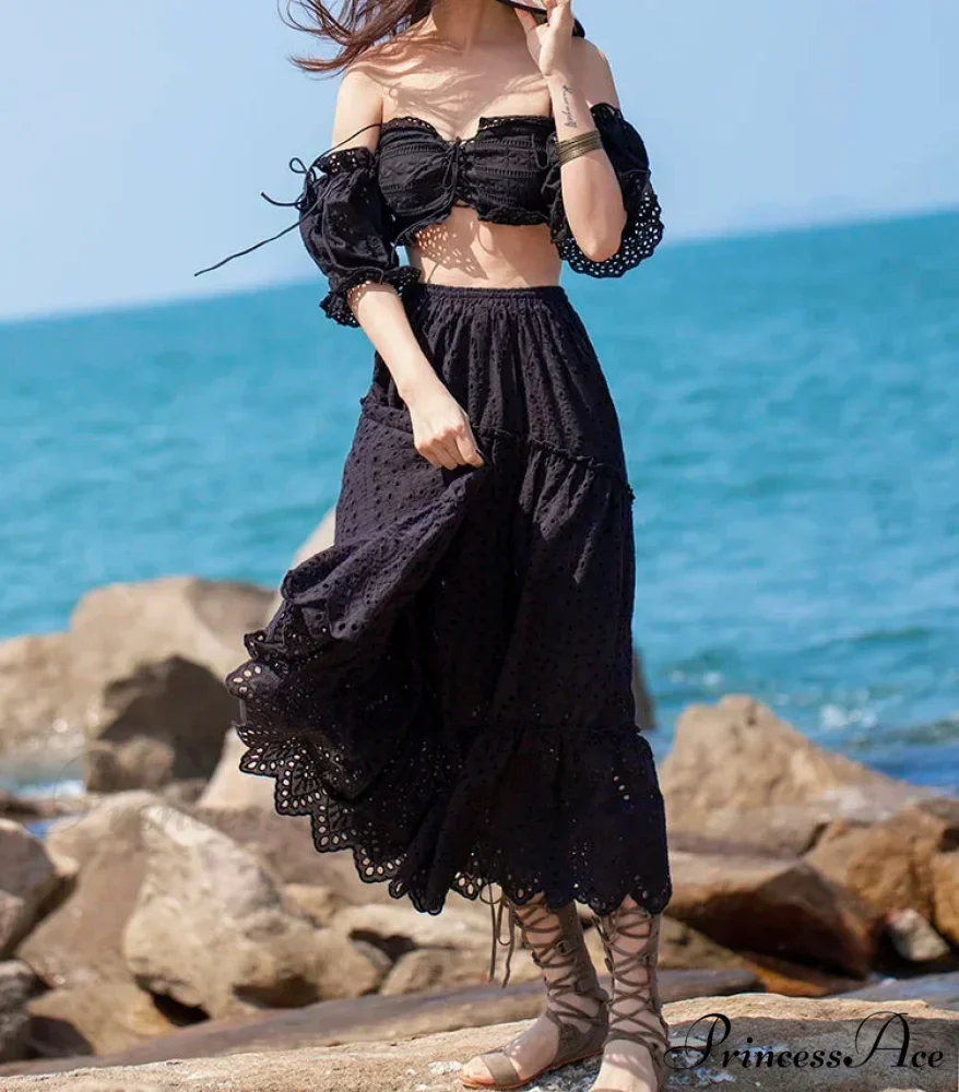 Women's Warm Weather Cotton Complete Lace Midi Skirt A-line Boho Getaway - Image 6