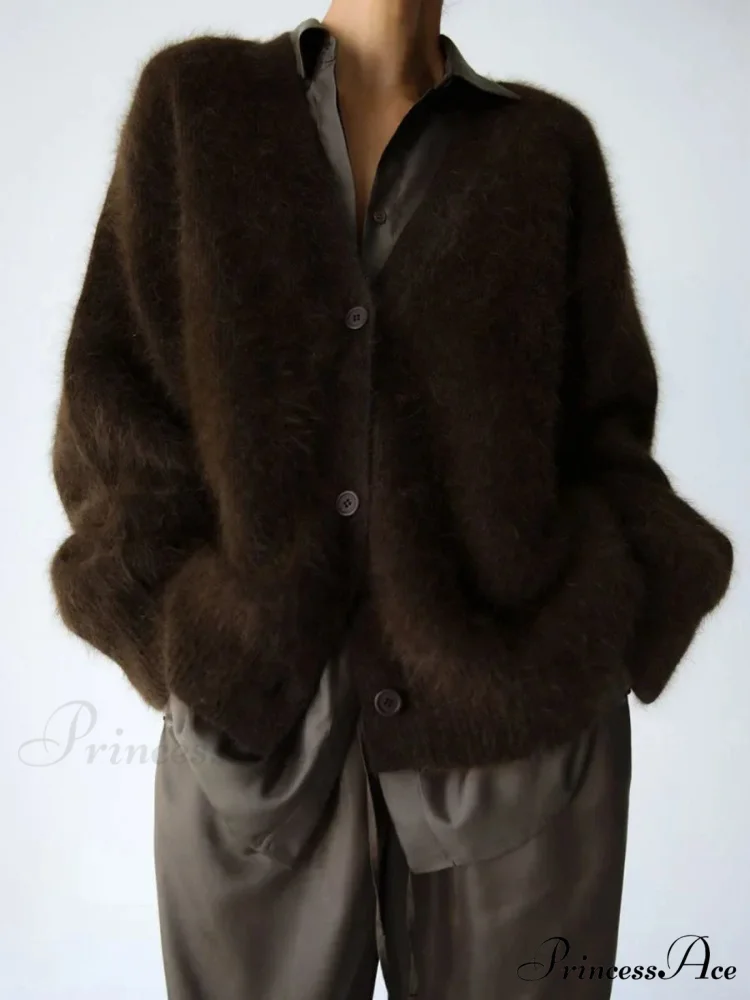 Wool Baggy V-neck Extended Sleeve Cardigan - Image 12