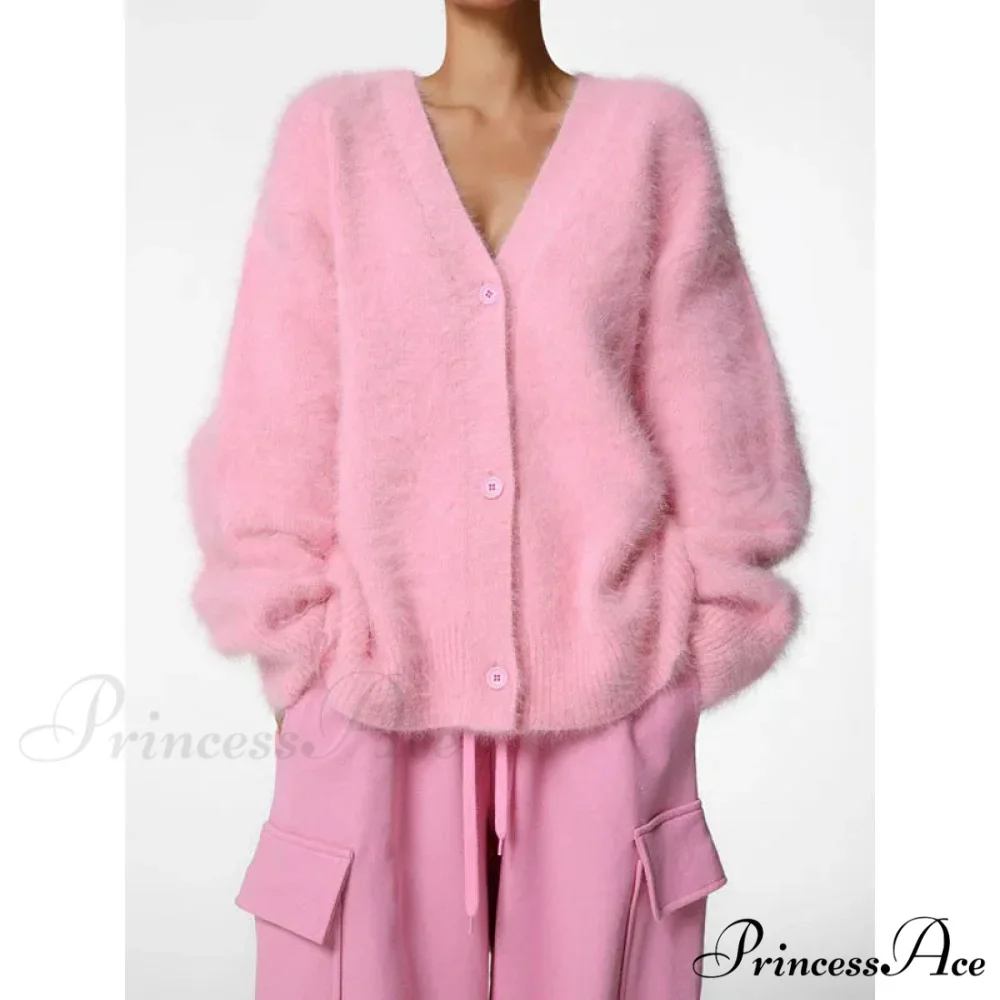 Wool Baggy V-neck Extended Sleeve Cardigan - Image 2