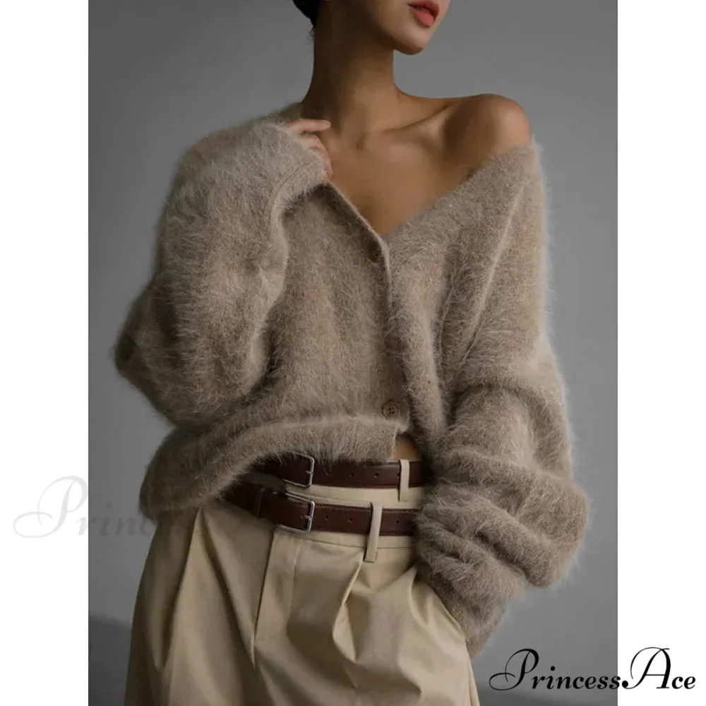 Wool Baggy V-neck Extended Sleeve Cardigan - Image 4