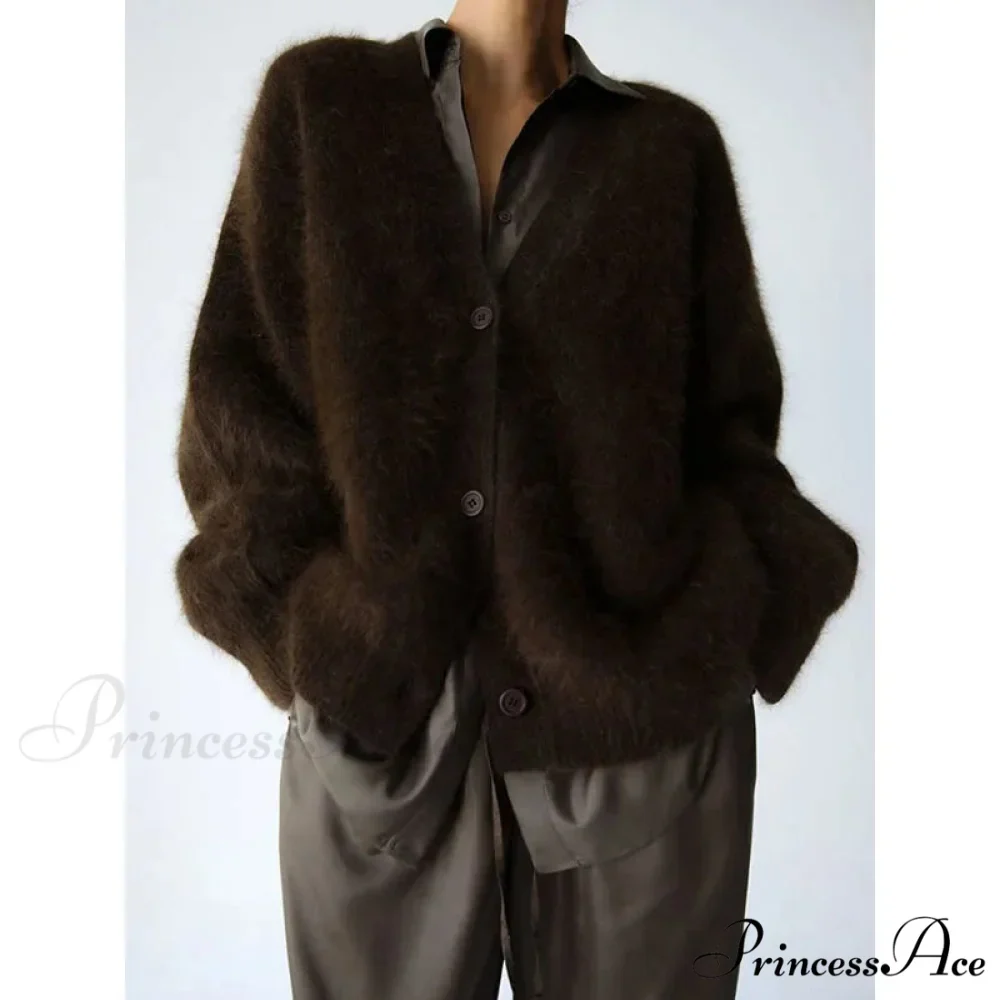 Wool Baggy V-neck Extended Sleeve Cardigan - Image 6