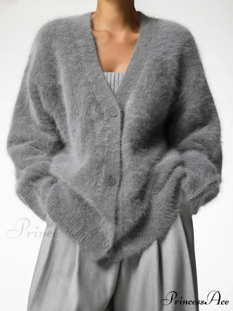 Wool Baggy V-neck Extended Sleeve Cardigan - Image 7