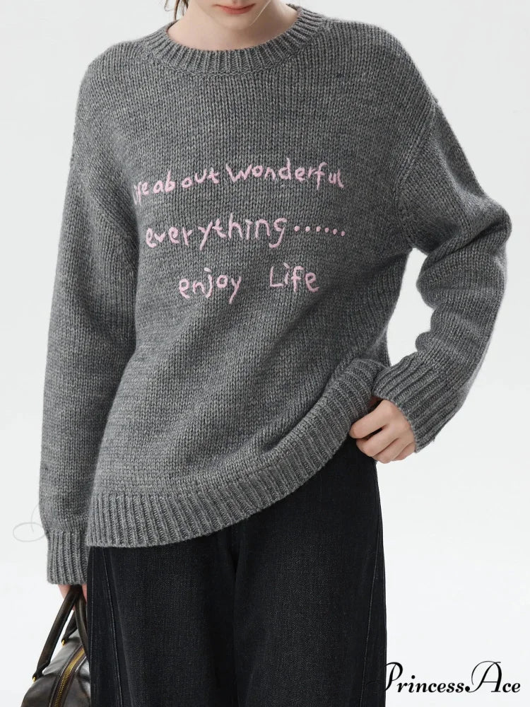 Wool Correspondence Embroidery Color Clash Sweater - Image 2