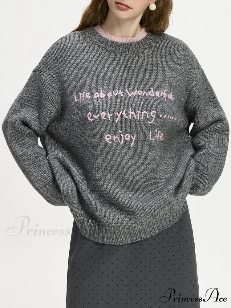 Wool Correspondence Embroidery Color Clash Sweater - Image 3