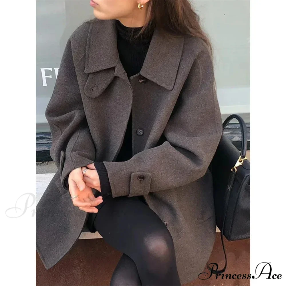 Wool Mix Vintage Korean Urban Overcoat - Image 5