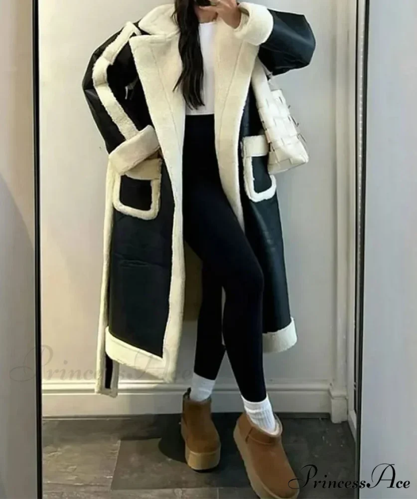 Woolen Patchwork Leather Extended Coat