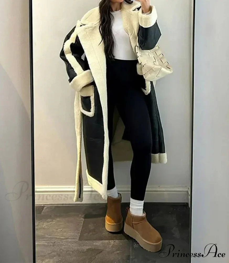 Woolen Patchwork Leather Extended Coat - Image 2
