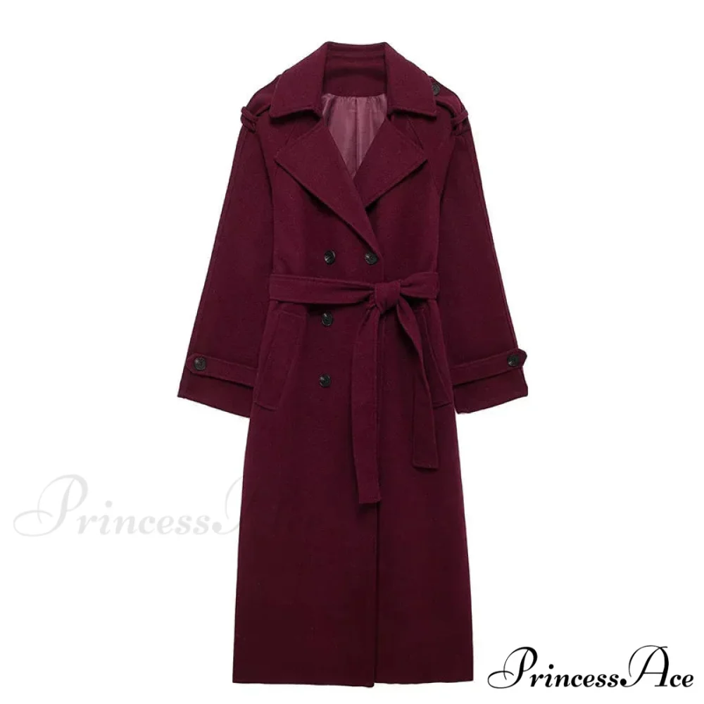 Woolen Sheepskin Patchwork Leather Belted Overcoat - Image 7