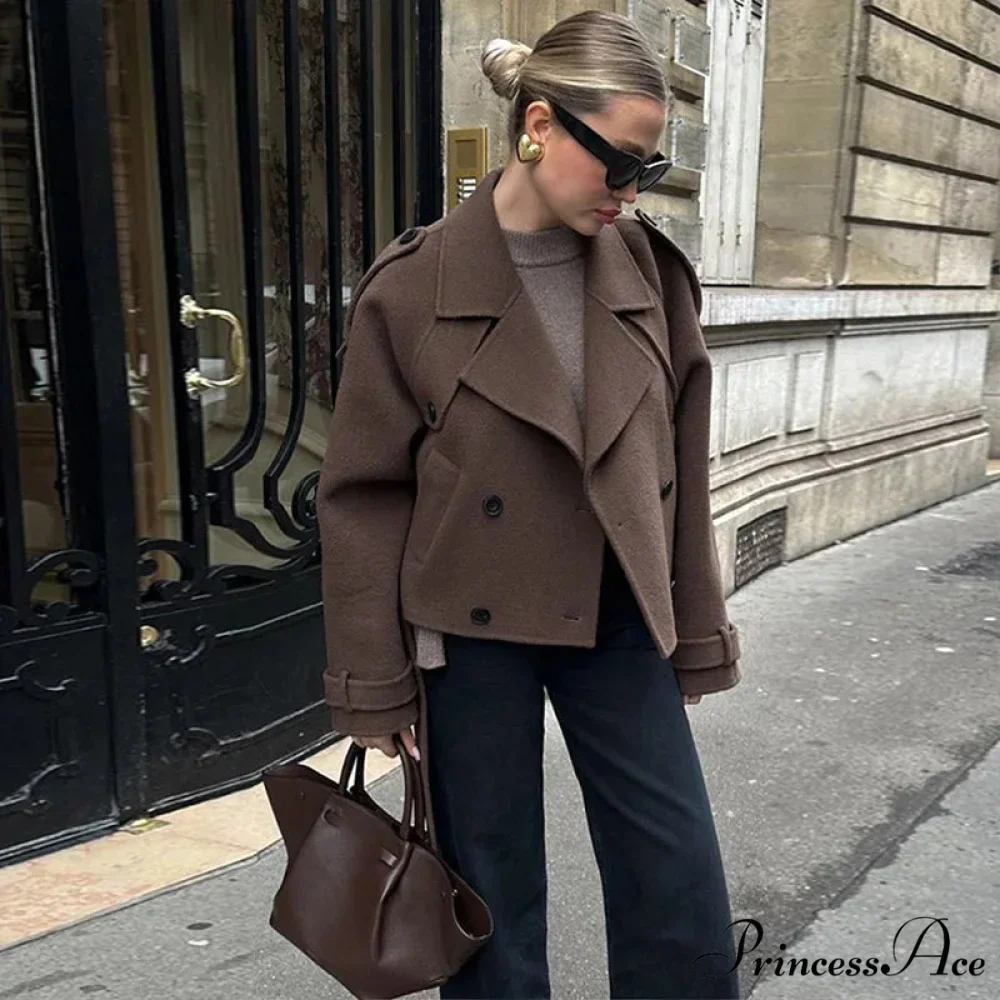 Woolen Sheepskin Patchwork Leather Belted Overcoat - Image 8