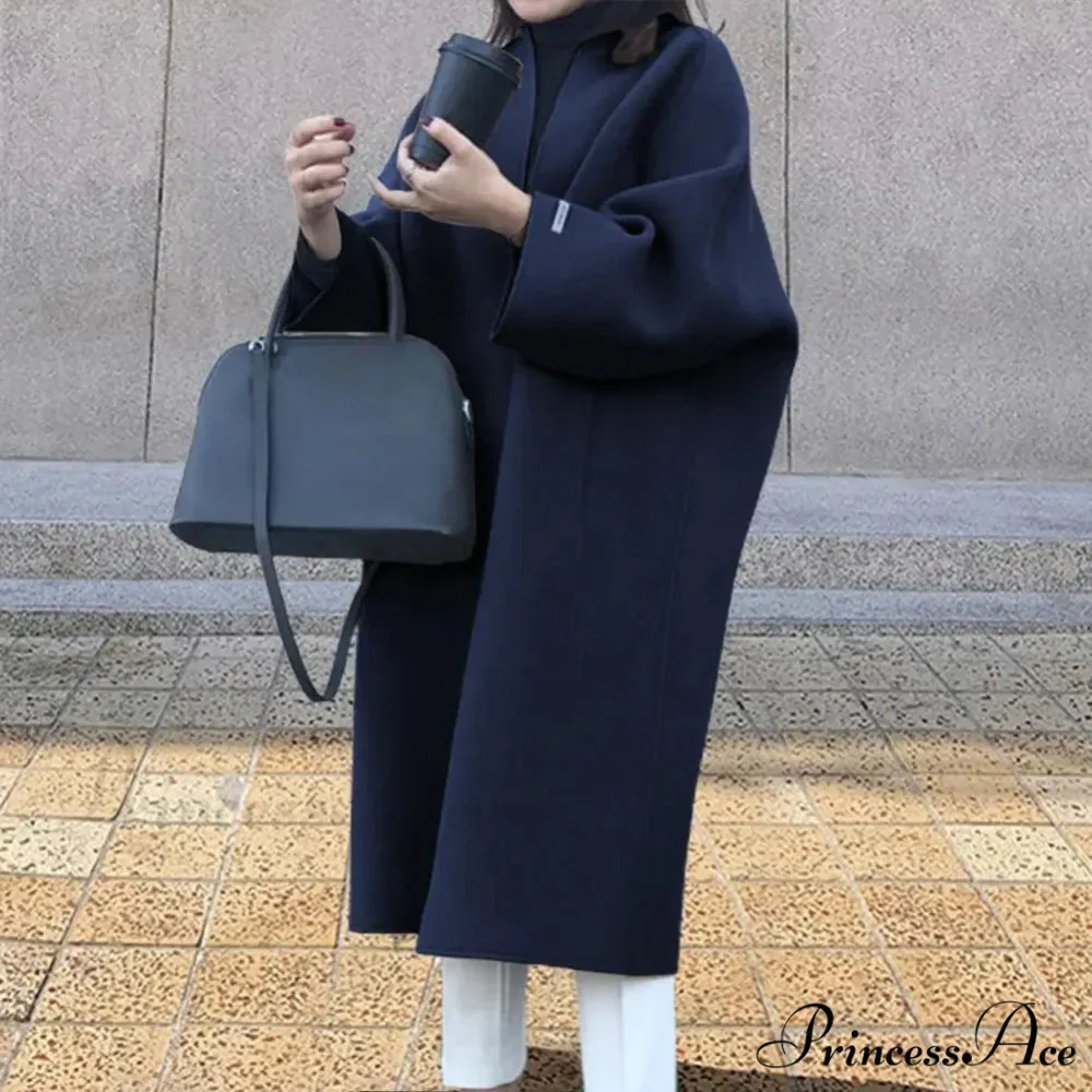 Woolen Sweater Monochrome Lengthy Overcoat - Image 2