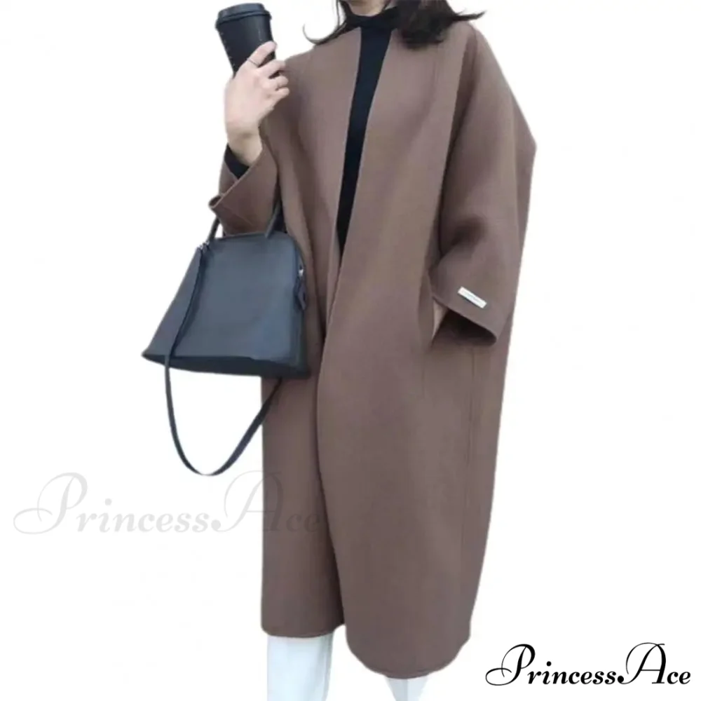 Woolen Sweater Monochrome Lengthy Overcoat - Image 4