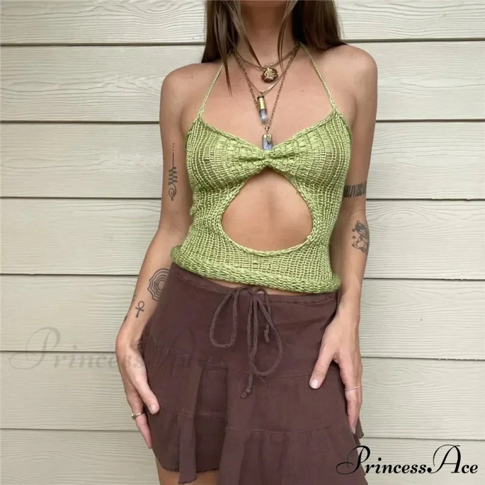 Woven Pierced Halter Crop Top - Image 2