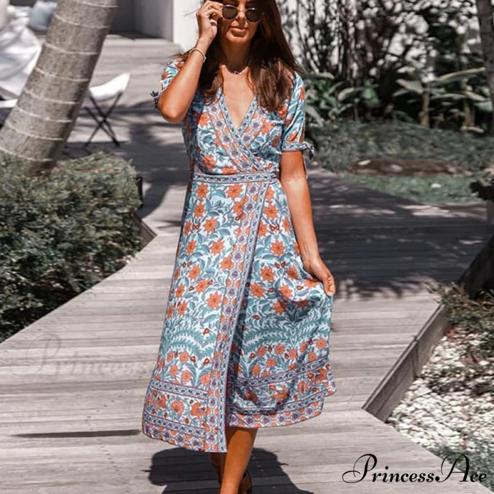Wrap Golden Floral Bohemian Dress - Image 2