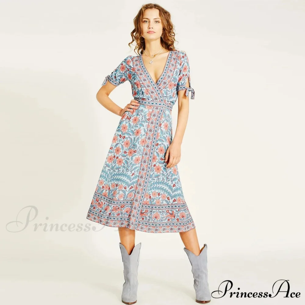 Wrap Golden Floral Bohemian Dress - Image 6