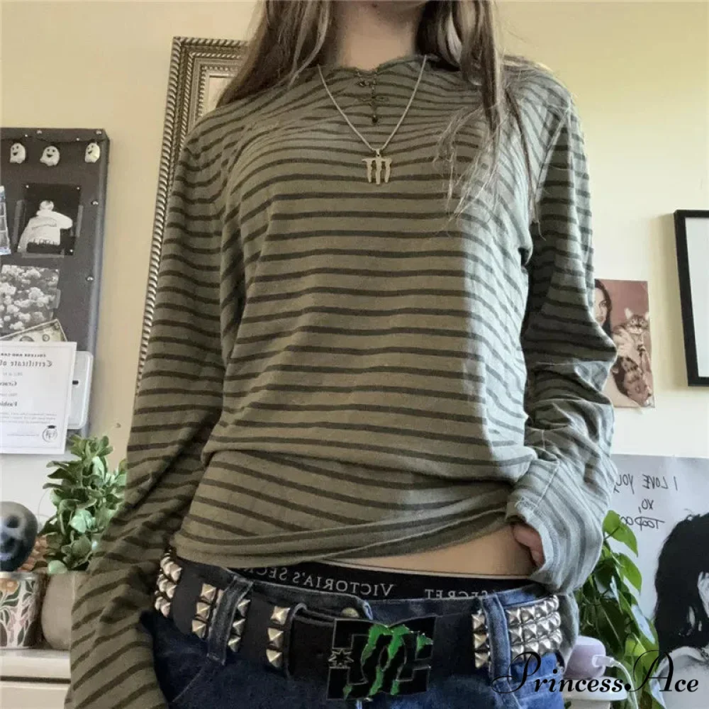 Y2K Adolescent Striped Extended Sleeve Enchanted Grunge Oversized Knit Top - Image 4