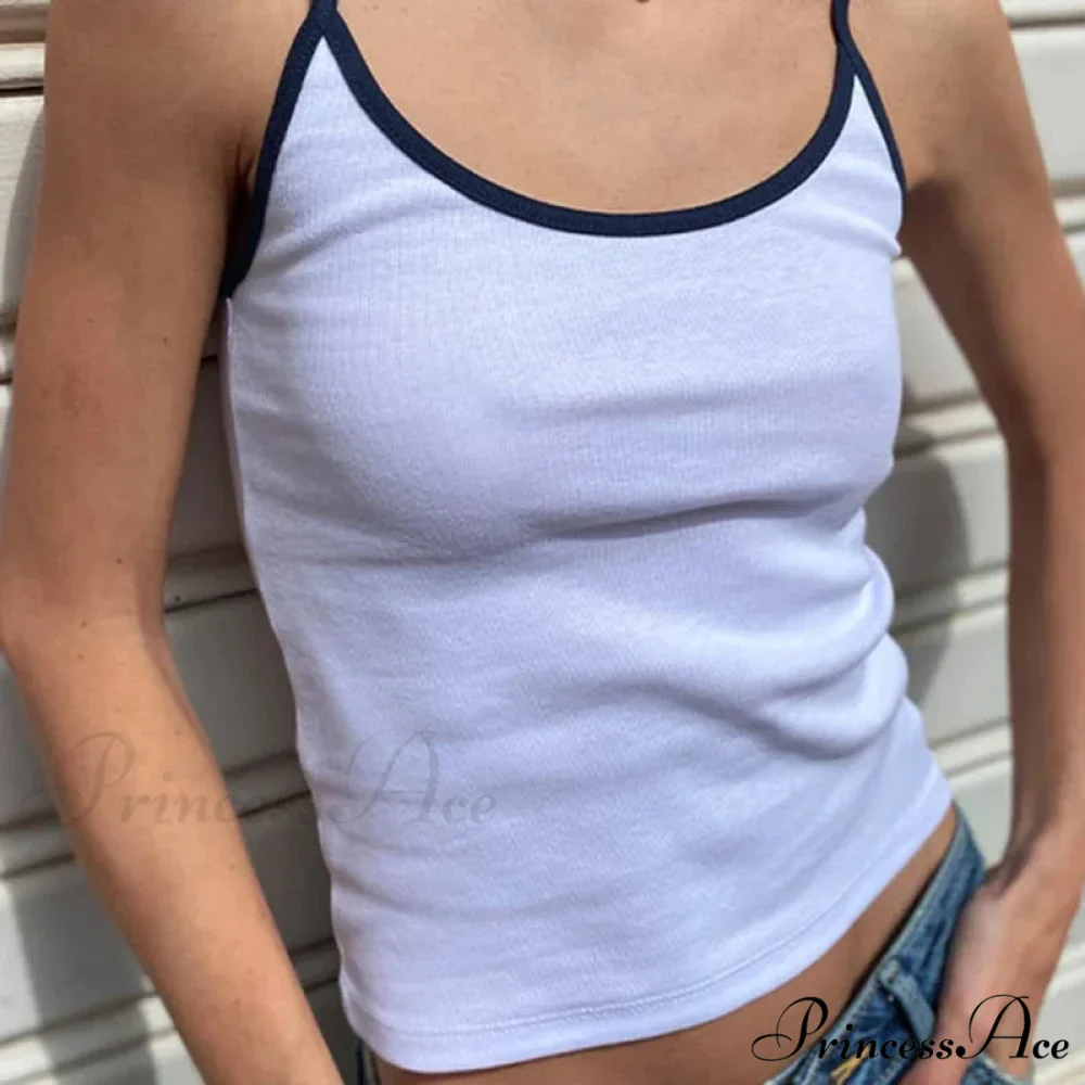 Y2K Adorable Contrast Trim Spaghetti Strap Retro Aesthetic Cottage Crop Top - Image 3