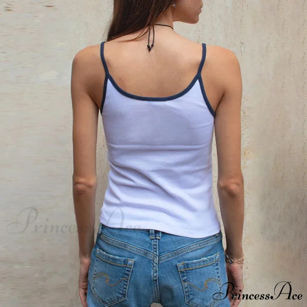 Y2K Adorable Contrast Trim Spaghetti Strap Retro Aesthetic Cottage Crop Top - Image 4