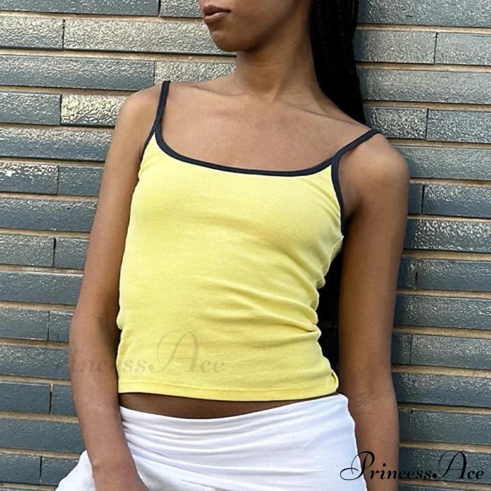 Y2K Adorable Contrast Trim Spaghetti Strap Retro Aesthetic Cottage Crop Top - Image 6