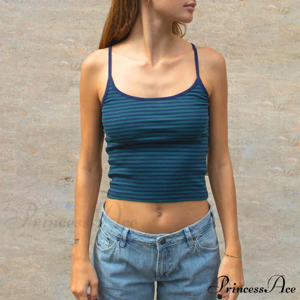 Y2K Adorable Contrast Trim Spaghetti Strap Retro Aesthetic Cottage Crop Top - Image 7