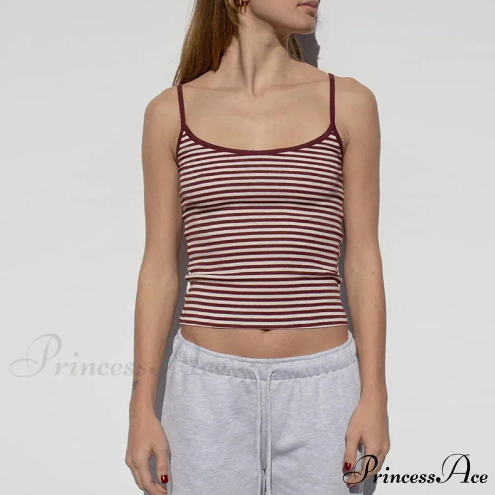 Y2K Adorable Contrast Trim Spaghetti Strap Retro Aesthetic Cottage Crop Top - Image 8