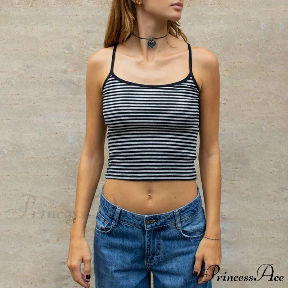Y2K Adorable Contrast Trim Spaghetti Strap Retro Aesthetic Cottage Crop Top - Image 9