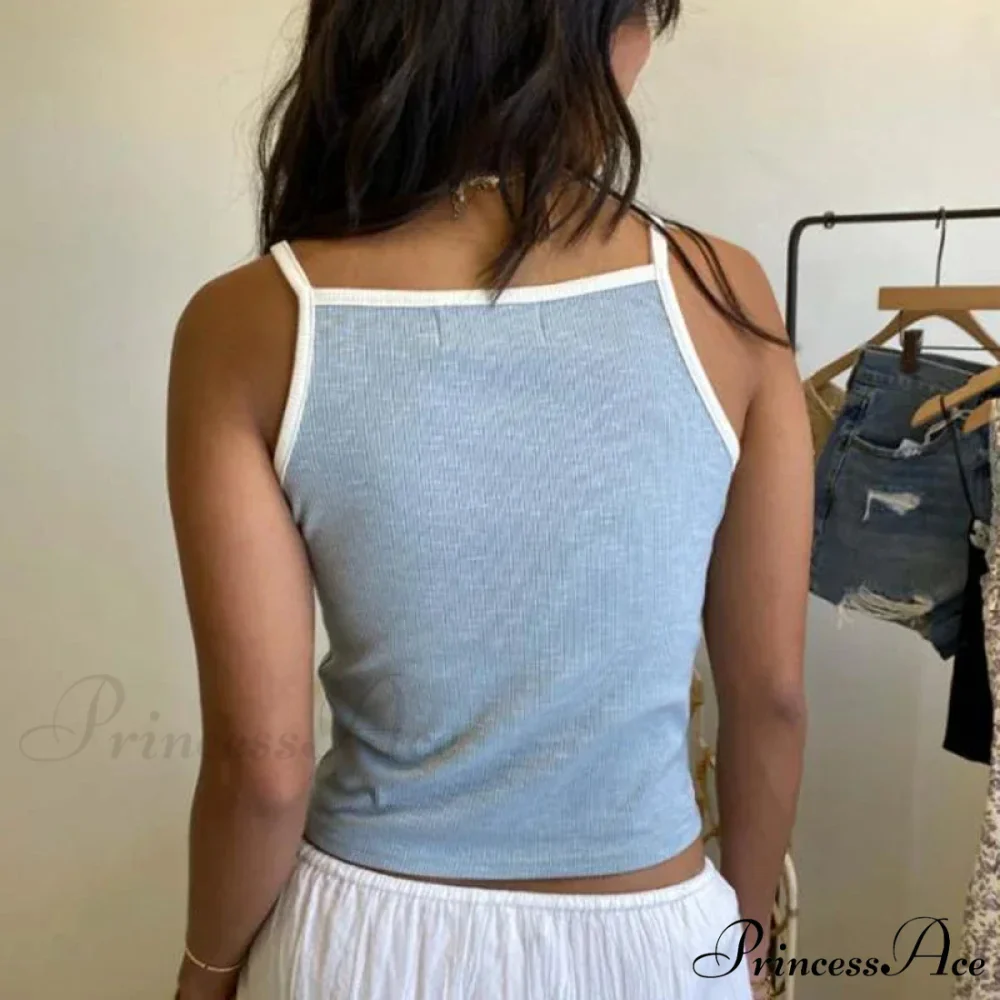 Y2K Aesthetic Trim Fit Sweet Vest Fairy Bow Embroidery Sleeveless O Neck Crop Top - Image 2