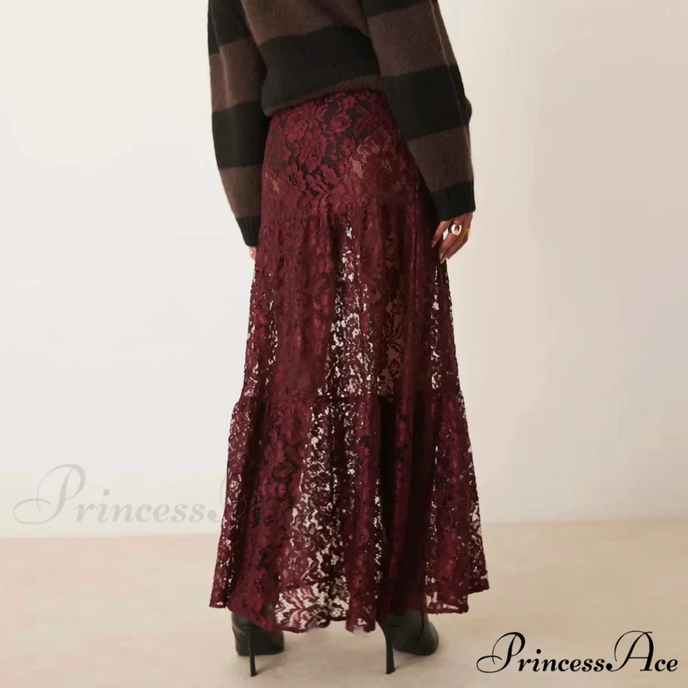Y2K Antique Lace Transparent High Waist Skirt - Image 2