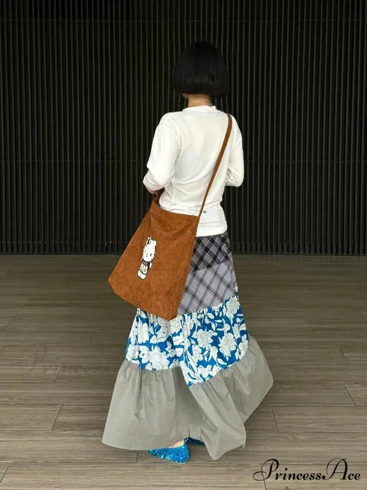 Y2K Azure Floral Patch Full Skirt Customized Big Pocket Skirt - Image 3