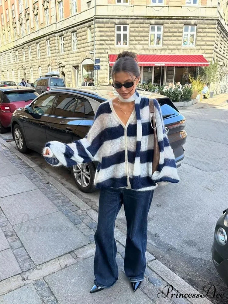 Y2K Banded Relaxed Cardigan Sweater - Image 6