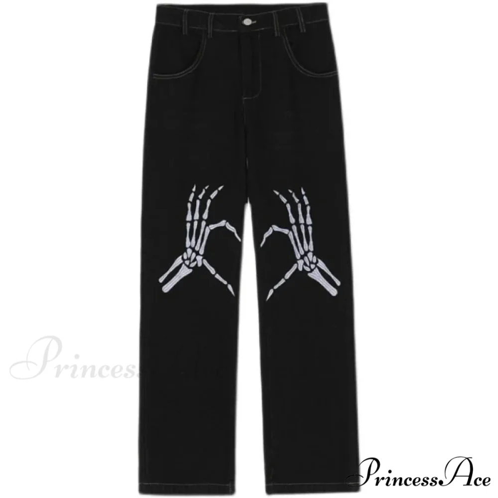 Y2K Dark Embroidered Denim Trousers - Image 2