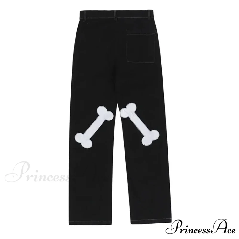 Y2K Dark Embroidered Denim Trousers - Image 3