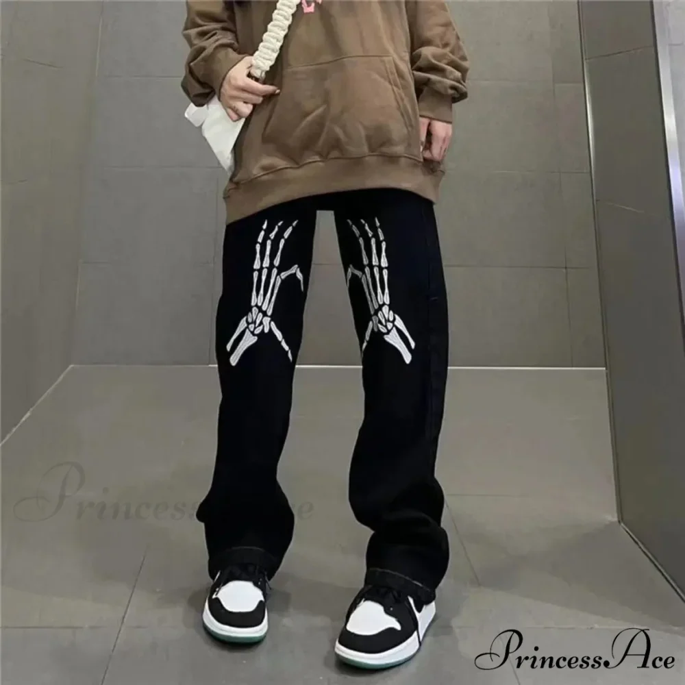 Y2K Dark Embroidered Denim Trousers - Image 4