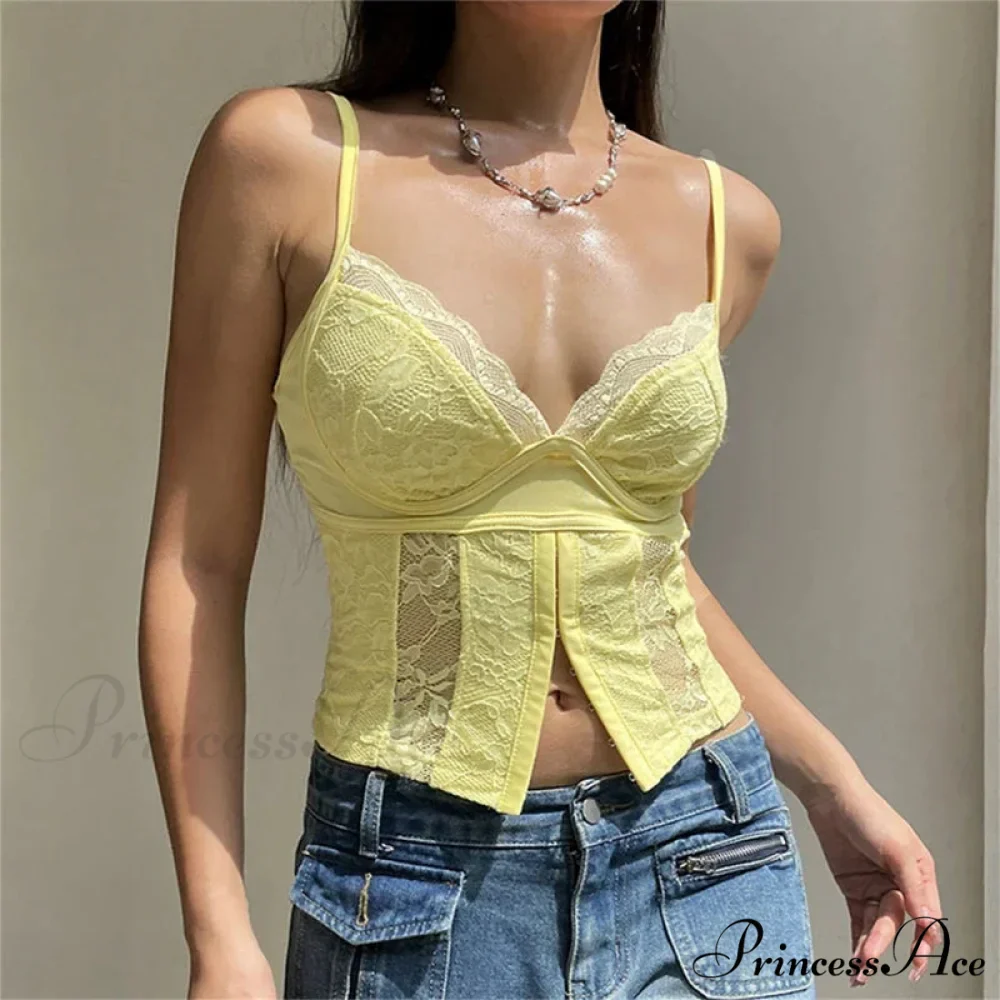 Y2K Deep-neck Bustier Antique Lace Trim Open-back Slim Fit Camisole Crop Top - Image 3