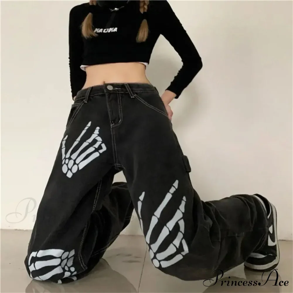 Y2K Ebony Denim Print Urban Trousers - Image 3