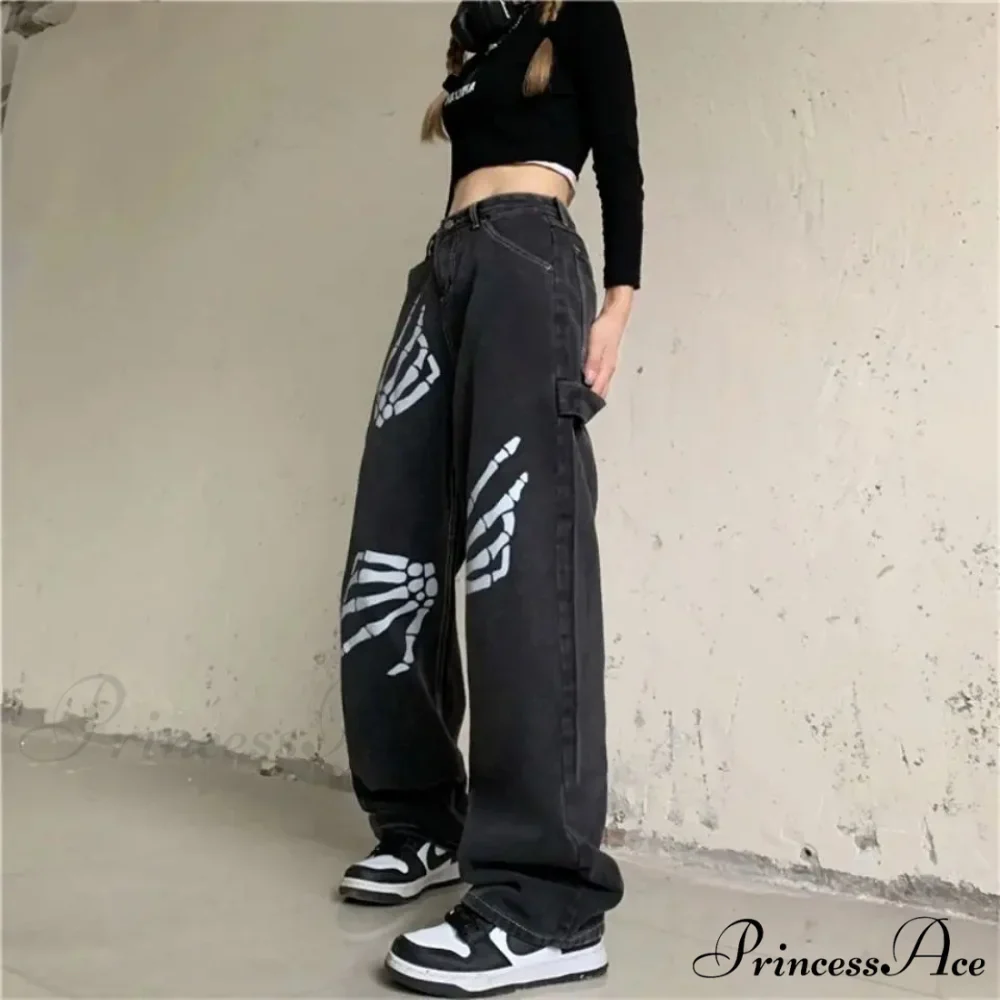 Y2K Ebony Denim Print Urban Trousers - Image 4