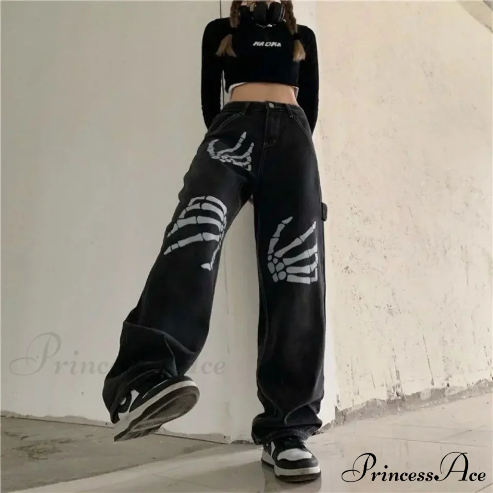 Y2K Ebony Denim Print Urban Trousers - Image 6