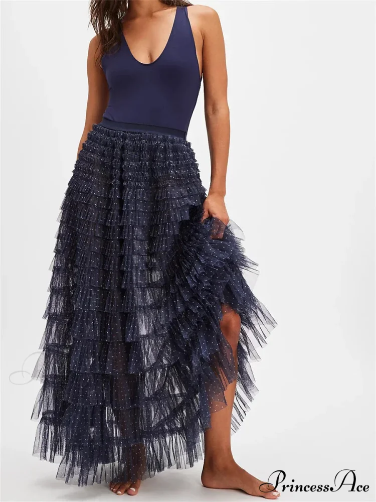 Y2K Enchanting Ruffle Long Slip Skirt Flexible Lace Tulle Tutu - Image 3